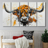 Highland Cow Longhorn Portrait Oil Painting V3, 5 Panels Extra Large Canvas, Canvas Prints Wall Art Decor