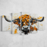 Highland Cow Longhorn Portrait Oil Painting V3, 5 Panels Mixed Large Canvas, Canvas Prints Wall Art Decor