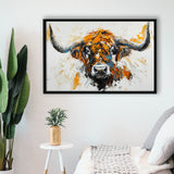 Highland Cow Longhorn Portrait Oil Painting V3, Framed Canvas Painting, Framed Canvas Prints Wall Art Decor