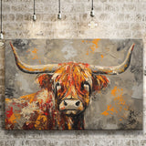 Highland Cow Longhorn Vintage Old Painting Style, Canvas Print Wall Art Home Decor, Painting Canvas Art Print