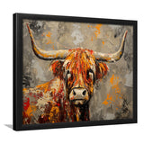 Highland Cow Longhorn Vintage Old Painting Style, Framed Art Print Wall Decor, Picture Framed Painting Art