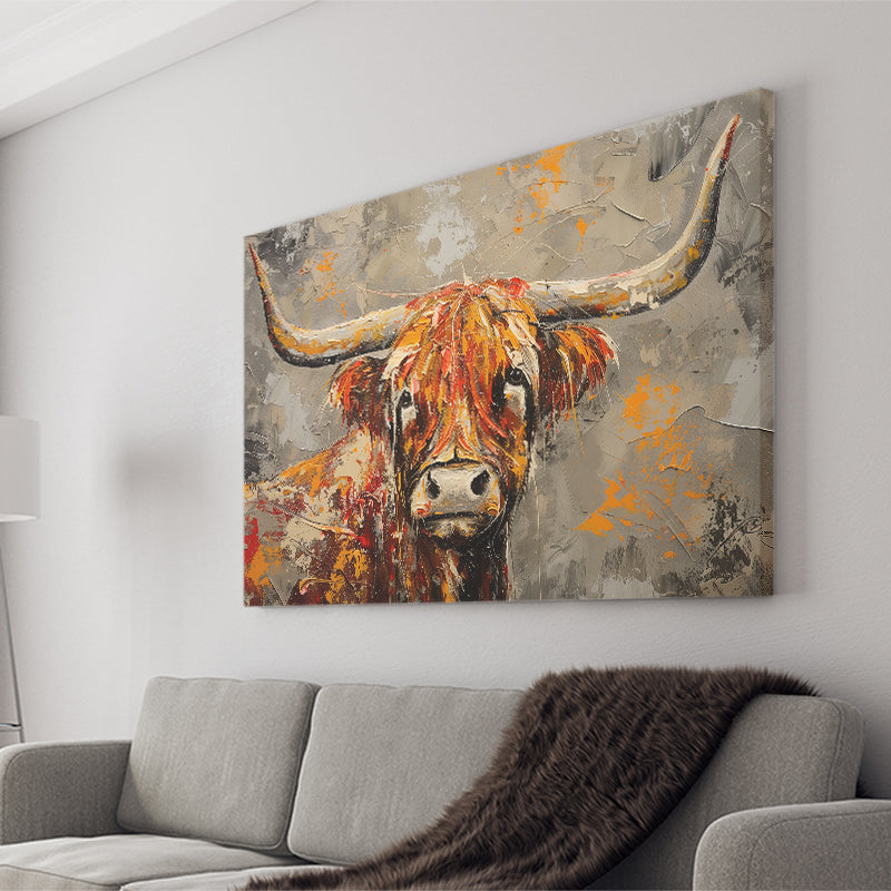 Highland Cow Longhorn Vintage Old Painting Style, Canvas Print Wall Art Home Decor, Painting Canvas Art Print