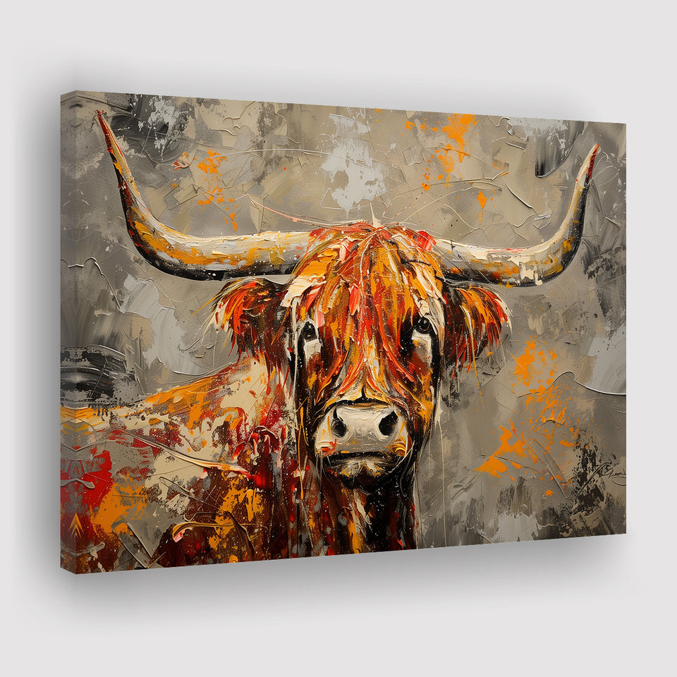 Highland Cow Longhorn Vintage Old Painting Style, Canvas Print Wall Art Home Decor, Painting Canvas Art Print