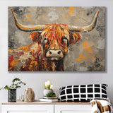 Highland Cow Longhorn Vintage Old Painting Style, Canvas Print Wall Art Home Decor, Painting Canvas Art Print