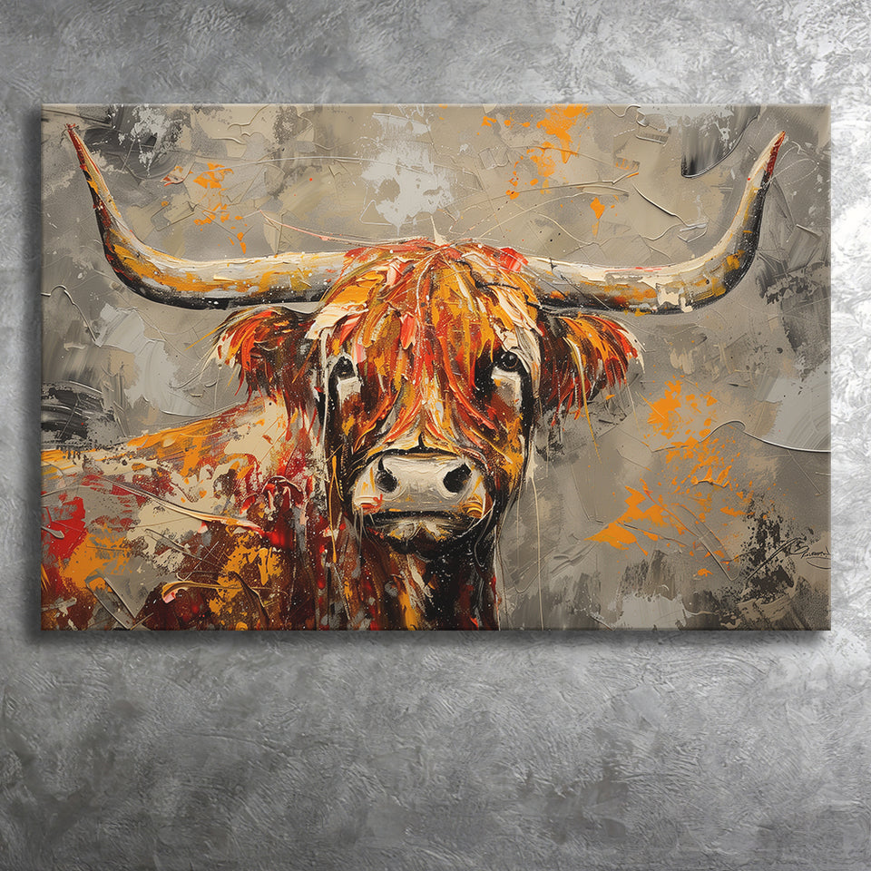 Highland Cow Longhorn Vintage Old Painting Style, Canvas Print Wall Art Home Decor, Painting Canvas Art Print