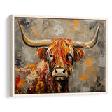 Highland Cow Longhorn Vintage Old Painting Style, Framed Canvas Print Wall Art Decor, Floating Frame Painting Canvas
