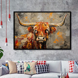 Highland Cow Longhorn Vintage Old Painting Style, Framed Art Print Wall Decor, Picture Framed Painting Art