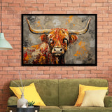 Highland Cow Longhorn Vintage Old Painting Style, Framed Art Print Wall Decor, Picture Framed Painting Art