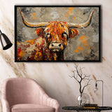 Highland Cow Longhorn Vintage Old Painting Style, Framed Canvas Print Wall Art Decor, Floating Frame Painting Canvas