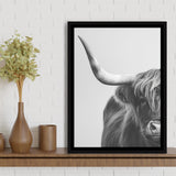 Highland Cow With Longhorn Portrait Half Of Face V1, Framed Canvas Painting, Framed Canvas Prints Wall Art Decor