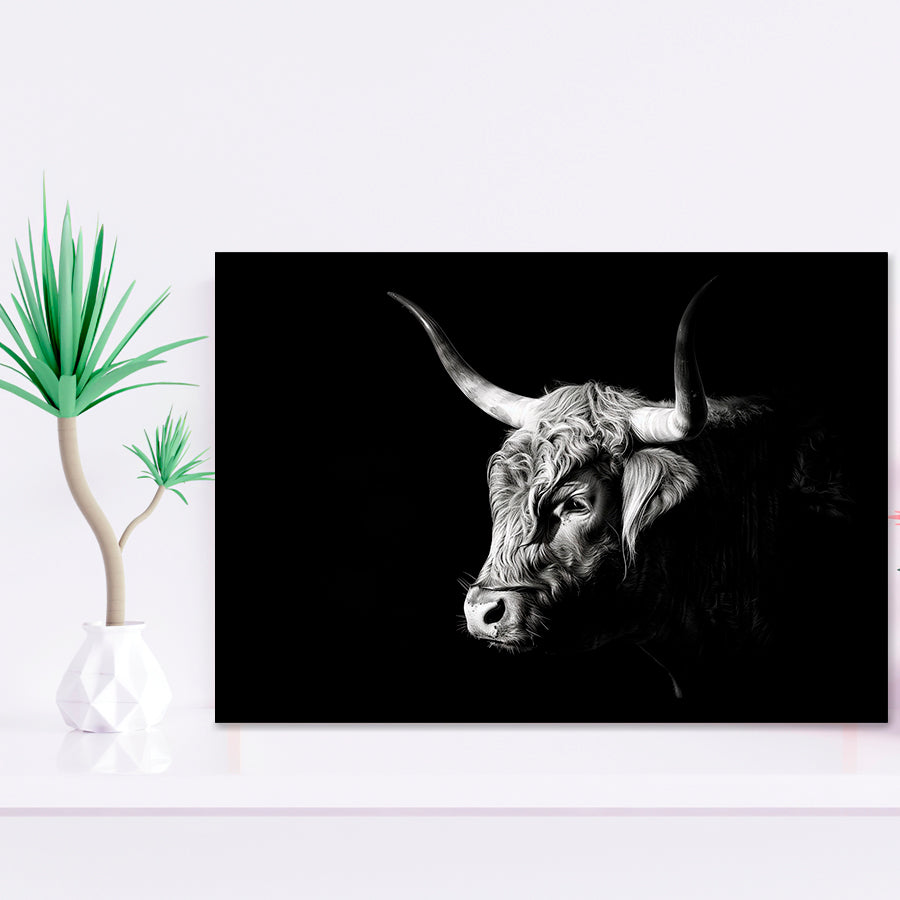 Highland Cow With Longhorn Portrait Left, Framed Art Print Wall Decor, Framed Picture
