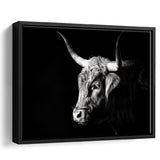Highland Cow With Longhorn Portrait Left, Framed Canvas Painting, Framed Canvas Prints Wall Art Decor