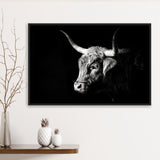 Highland Cow With Longhorn Portrait Left, Framed Canvas Painting, Framed Canvas Prints Wall Art Decor