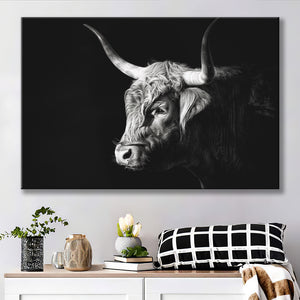 Highland Cow With Longhorn Portrait Left, Canvas Painting, Canvas Prints Wall Art Decor