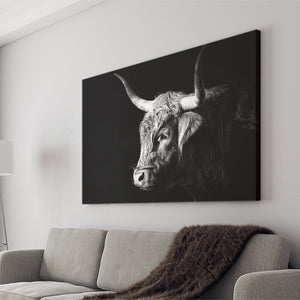 Highland Cow With Longhorn Portrait Left, Canvas Painting, Canvas Prints Wall Art Decor
