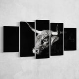 Highland Cow With Longhorn Portrait Left, 5 Panels Mixed Large Canvas, Canvas Prints Wall Art Decor