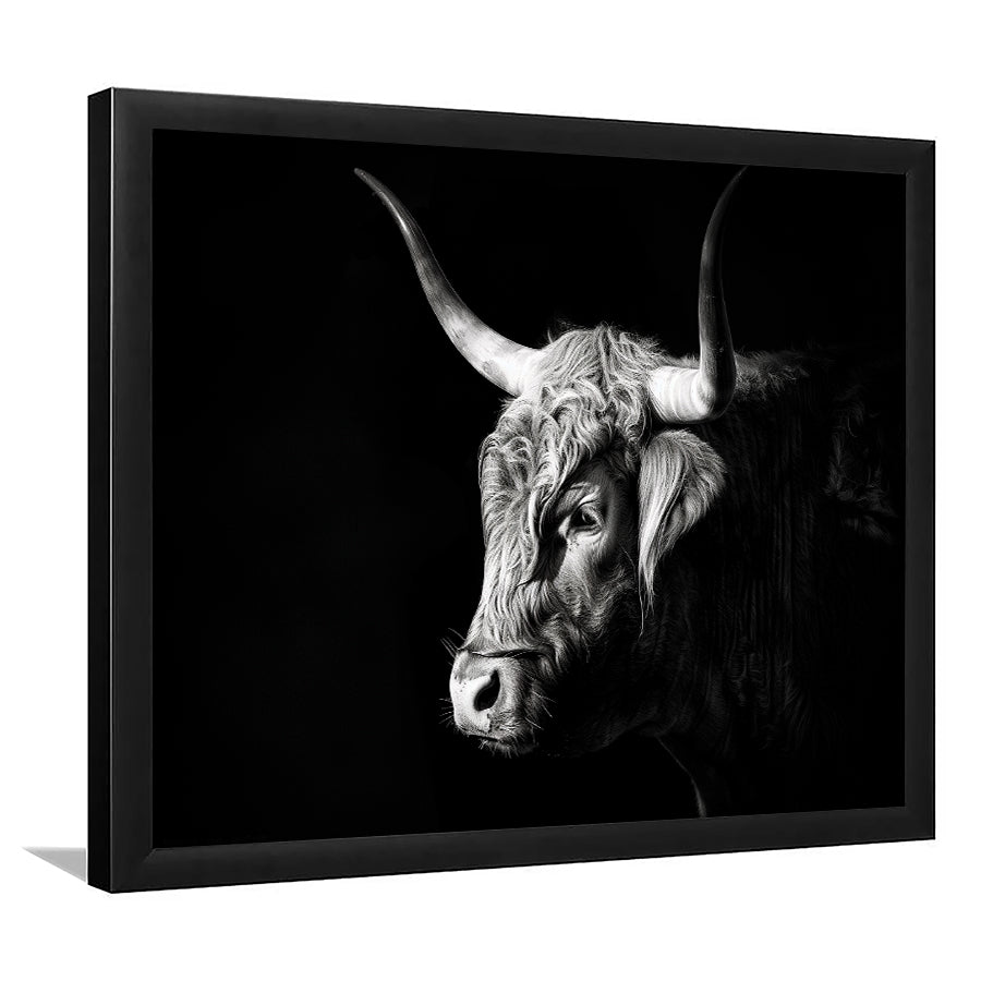 Highland Cow With Longhorn Portrait Left, Framed Art Print Wall Decor, Framed Picture