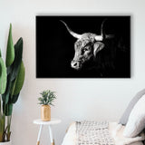 Highland Cow With Longhorn Portrait Left, Framed Canvas Painting, Framed Canvas Prints Wall Art Decor