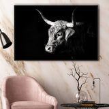 Highland Cow With Longhorn Portrait Left, Framed Canvas Painting, Framed Canvas Prints Wall Art Decor