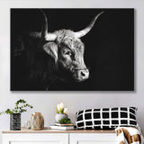 Highland Cow With Longhorn Portrait Right V2, Canvas Painting, Canvas Prints Wall Art Decor