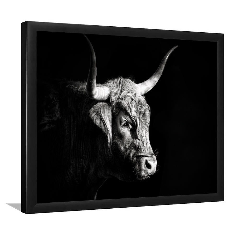 Highland Cow With Longhorn Portrait Right V2, Framed Art Print Wall Decor, Framed Picture
