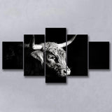 Highland Cow With Longhorn Portrait Right V2, 5 Panels Mixed Large Canvas, Canvas Prints Wall Art Decor