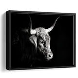 Highland Cow With Longhorn Portrait Right V2, Framed Canvas Painting, Framed Canvas Prints Wall Art Decor