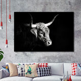 Highland Cow With Longhorn Portrait Right V2, Framed Art Print Wall Decor, Framed Picture