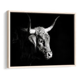 Highland Cow With Longhorn Portrait Right V2, Framed Canvas Painting, Framed Canvas Prints Wall Art Decor