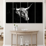 Highland Cow With Longhorn Portrait Right V2, 5 Panels Extra Large Canvas, Canvas Prints Wall Art Decor