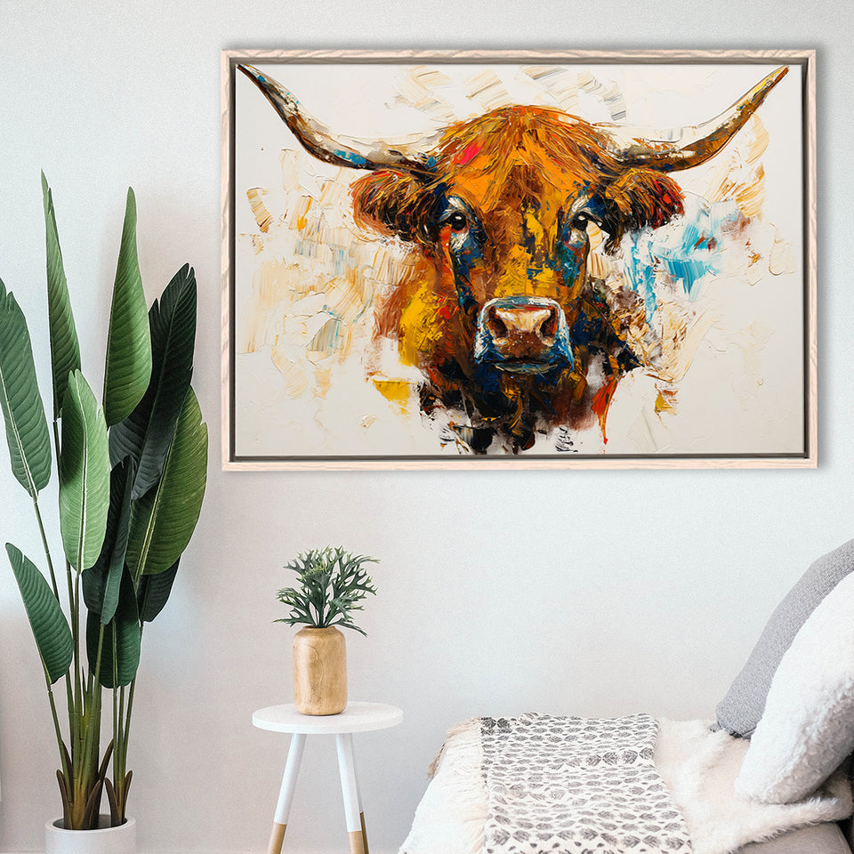 Highland Cow Oil Painting Portrait V2, Framed Canvas Painting, Framed Canvas Prints Wall Art Decor