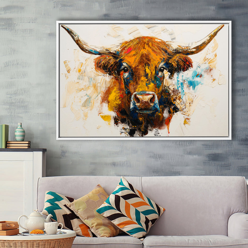 Highland Cow Oil Painting Portrait V2, Framed Canvas Painting, Framed Canvas Prints Wall Art Decor