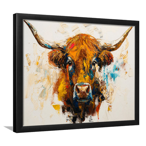 Highland Cow Oil Painting Portrait V2, Framed Art Print Wall Decor, Framed Picture