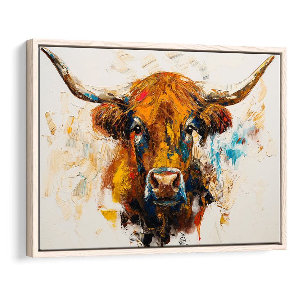 Highland Cow Oil Painting Portrait V2, Framed Canvas Painting, Framed Canvas Prints Wall Art Decor
