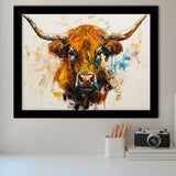 Highland Cow Oil Painting Portrait V2, Framed Art Print Wall Decor, Framed Picture