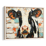 Hignland Cow Painted On Wood Rustic Cabin V4, Framed Canvas Print Wall Art Decor,Floating Frame