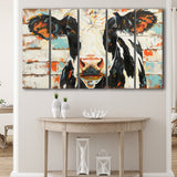 Hignland Cow Painted On Wood Rustic Cabin V4, Extra Large Multi 5 Panel Canvas Print Wall Art Decor