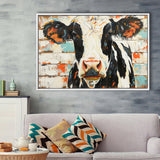 Hignland Cow Painted On Wood Rustic Cabin V4, Framed Canvas Print Wall Art Decor,Floating Frame