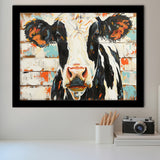 Hignland Cow Painted On Wood Rustic Cabin V4, Framed Art Print Wall Decor, Framed Picture