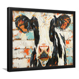 Hignland Cow Painted On Wood Rustic Cabin V4, Framed Art Print Wall Decor, Framed Picture