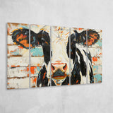 Hignland Cow Painted On Wood Rustic Cabin V4, Extra Large Multi 5 Panel Canvas Print Wall Art Decor