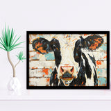 Hignland Cow Painted On Wood Rustic Cabin V4, Framed Art Print Wall Decor, Framed Picture