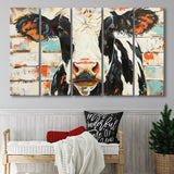 Hignland Cow Painted On Wood Rustic Cabin V4, Extra Large Multi 5 Panel Canvas Print Wall Art Decor