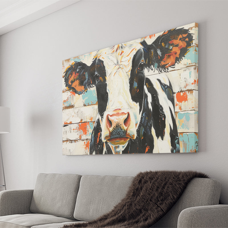 Hignland Cow Painted On Wood Rustic Cabin V4, Canvas Print Wall Art Decor, Landscape Art Print