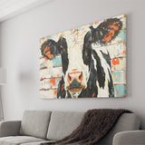 Hignland Cow Painted On Wood Rustic Cabin V4, Canvas Print Wall Art Decor, Landscape Art Print