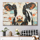 Hignland Cow Painted On Wood Rustic Cabin V4, Canvas Print Wall Art Decor, Landscape Art Print