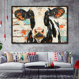 Hignland Cow Painted On Wood Rustic Cabin V4, Framed Canvas Print Wall Art Decor,Floating Frame