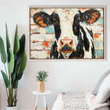 Hignland Cow Painted On Wood Rustic Cabin V4, Framed Canvas Print Wall Art Decor,Floating Frame