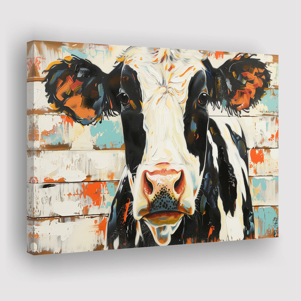 Hignland Cow Painted On Wood Rustic Cabin V4, Canvas Print Wall Art Decor, Landscape Art Print