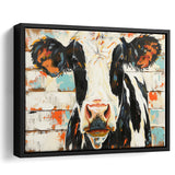 Hignland Cow Painted On Wood Rustic Cabin V4, Framed Canvas Print Wall Art Decor,Floating Frame